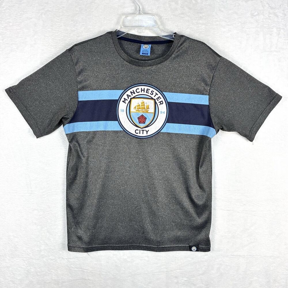 Manchester City Shirt Mens L Gray Blue Soccer Futbol Performance Premier League